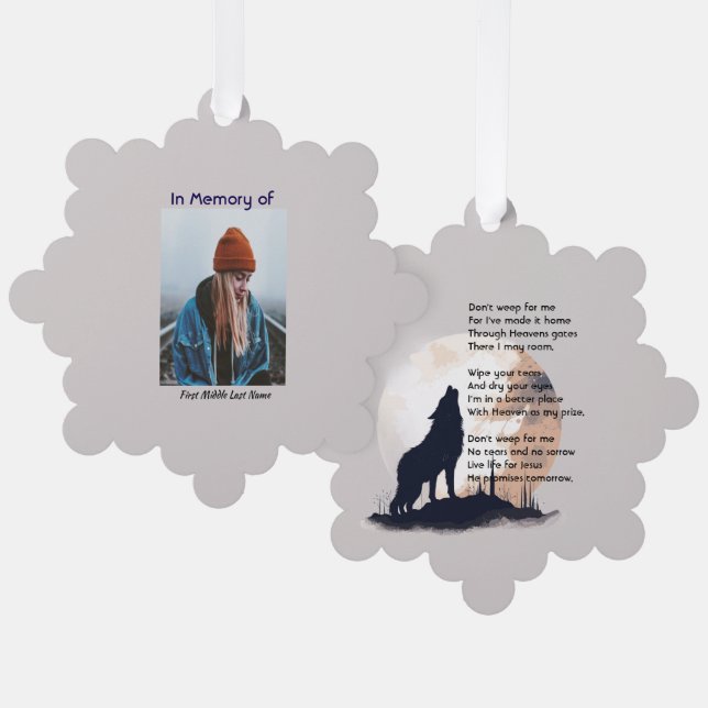 Christliches Memorial Lone Wolf Howling Tier Ornament Karte (Vorderseite/Rückseite)