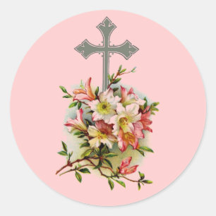 Christliches mit Blumenkreuz Runder Aufkleber