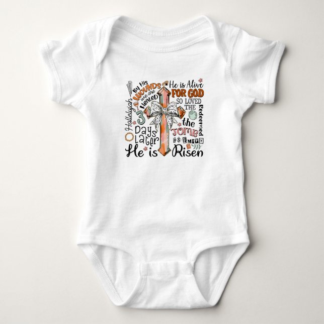 Christliches Osterkreuz Er ist Risen Baby Strampler (Vorderseite)