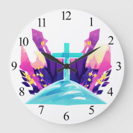 Christliches Osterkreuz Große Wanduhr