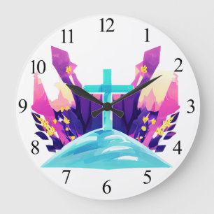 Christliches Osterkreuz Große Wanduhr