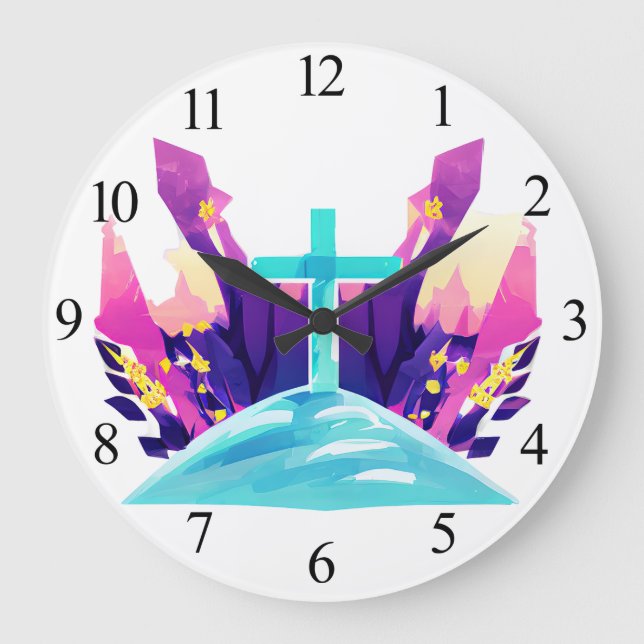 Christliches Osterkreuz Große Wanduhr (Vorderseite)