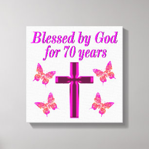 CHRISTLICHES PINK 70. GEBURTSTAGES CROSS DESIGN LEINWANDDRUCK