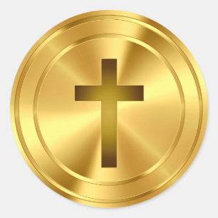 Christliches Quersymbol - Gold Runder Aufkleber