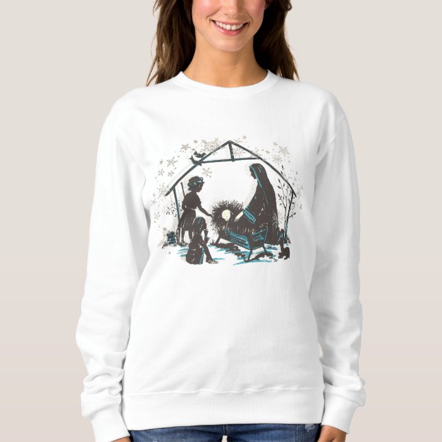 Christliches religiöses Baby Jesus Weihnachtskripp Sweatshirt (Vorderseite)