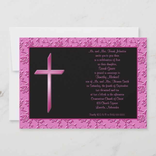 Christliches Rosa Kreuz auf Einladung zur Schwarze (Vorderseite)