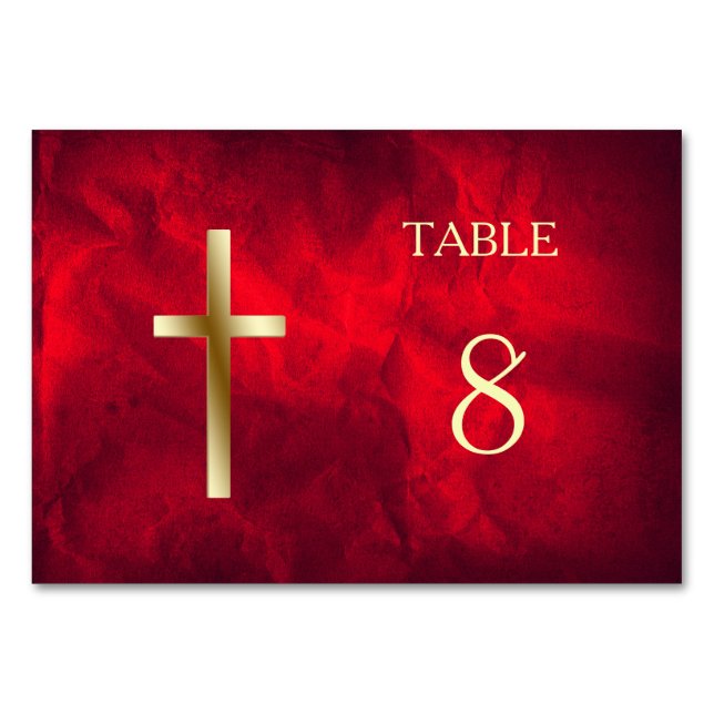 Christliches Rot-Gold-Cross-Table Tischnummer (Vorderseite)