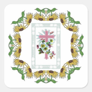 Christliches rotes Kreuz Quadratischer Aufkleber