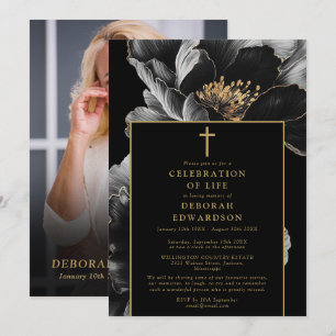 Christliches Schwarz-Gold-Foto Einladung