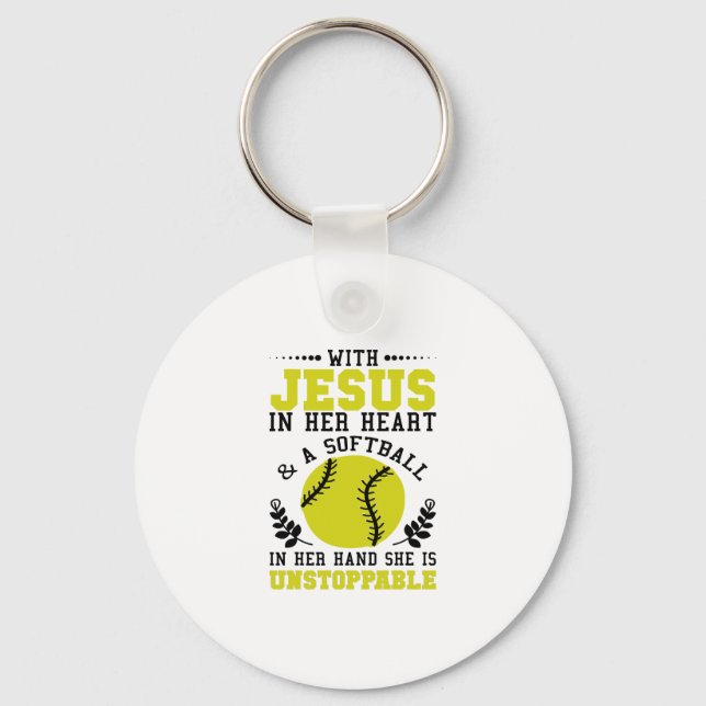 Christliches Softball-Geschenk für religiöse Baseb Schlüsselanhänger (Vorderseite)
