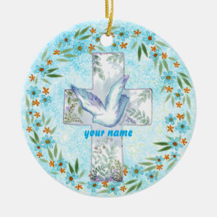 Christliches Taubenkreuz Keramik Ornament