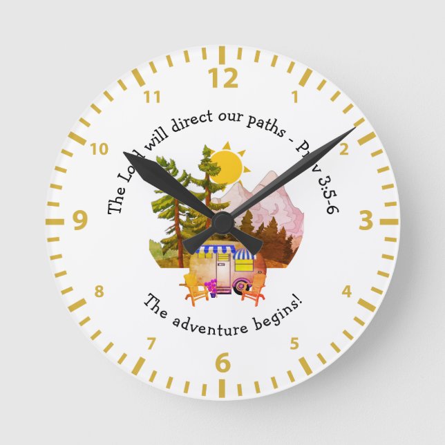 Christliches VAN-LIFE-ABENTEUER Runde Wanduhr (Vorderseite)