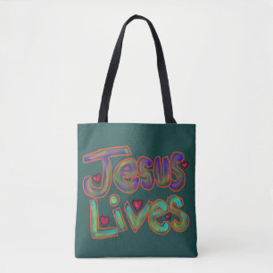 Christliches Zitat 'Jesus lebt' Grün  Tasche