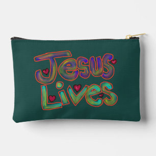Christliches Zitat „Jesus lebt“ Grün Zubehörtasche