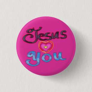 Christliches Zitat „Jesus liebt dich“ mit Herz Button