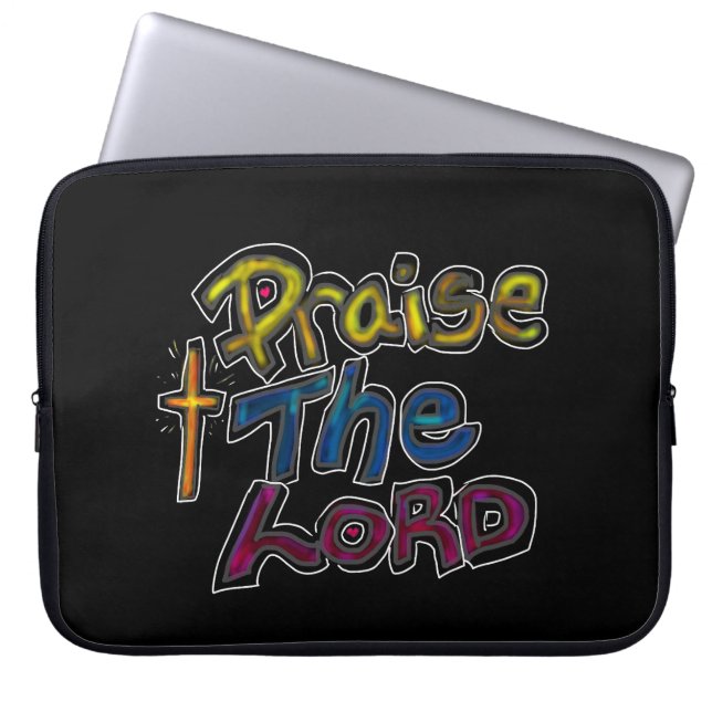 Christliches Zitat "Lob des Herrn" auf schwarz Laptopschutzhülle (Vorderseite)