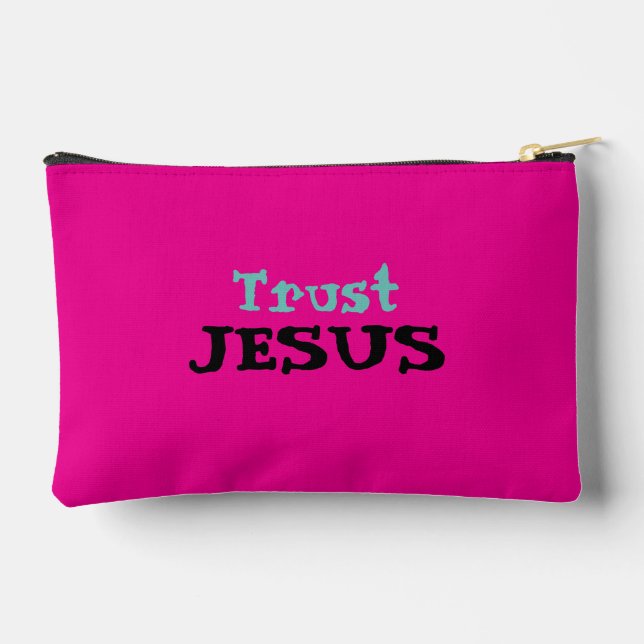 Christliches Zitat "Vertraut Jesus" in Rosa Zubehörtasche (Rückseite)