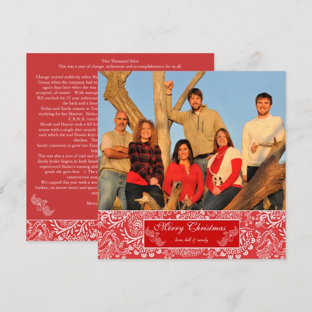 Christma Letter über Back Red Christmas Foto Einladung (Vorne/Hinten)