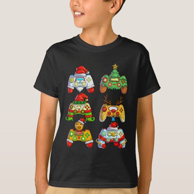 Christma Video Game Controller Weihnachtsmannmütze T-Shirt (Vorderseite)