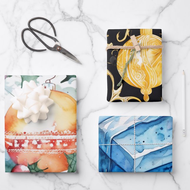 Christma Wrapping Paper Flat Sheet Set 3 Geschenkpapier Set (Vorderseite)