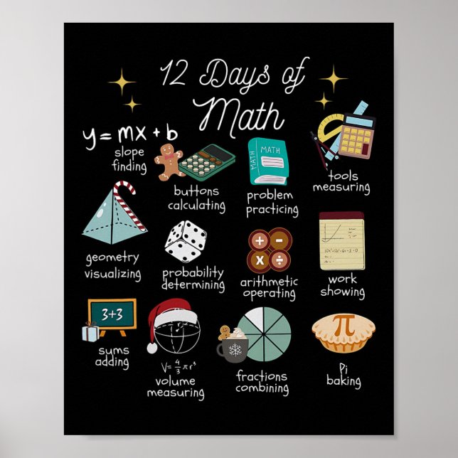 Christmas 12 Days Of Math Math Teacher Xmas Stem S Poster (Vorne)