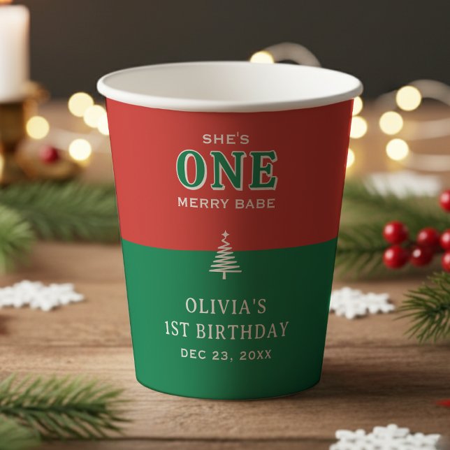 Christmas 1st Birthday Party Festive Red & Green Pappbecher (Christmas 1st Birthday Party Festive Red & Green Paper Cups
)