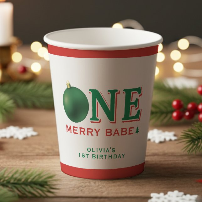 Christmas 1st Birthday Party Merry Ornament Pappbecher (Christmas 1st Birthday Party Merry Ornament Paper Cups
)