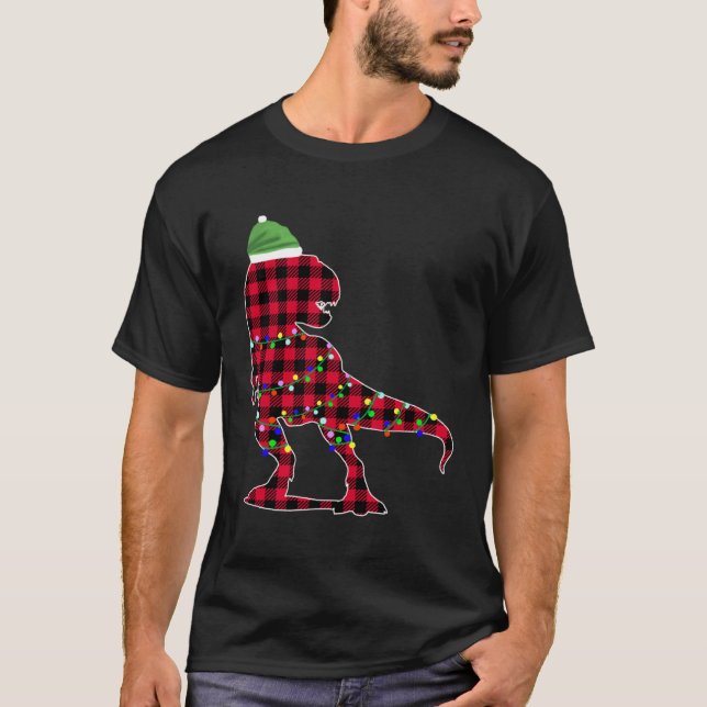 Christmas 2020 Buffalo Plaid Dino Rex T-Shirt (Vorderseite)