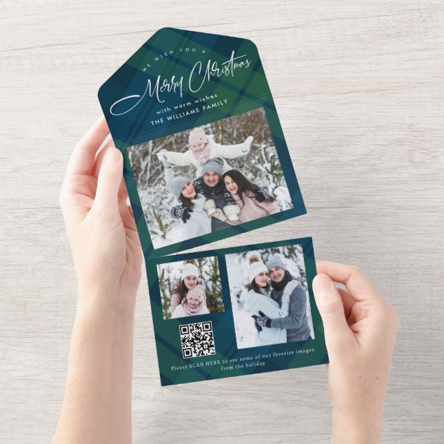 Christmas 3 Photo Grey Code QR Carte de vacances (Déchirure)