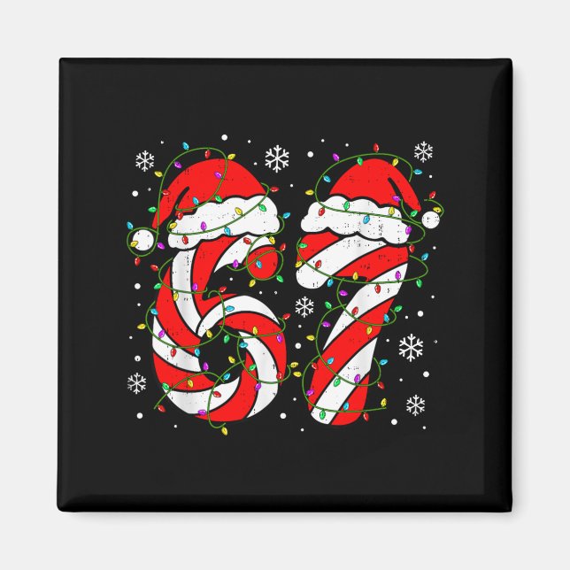 Christmas 67 Candy Cane Six Seven Meme Lights Sant Magnet (Vorne)