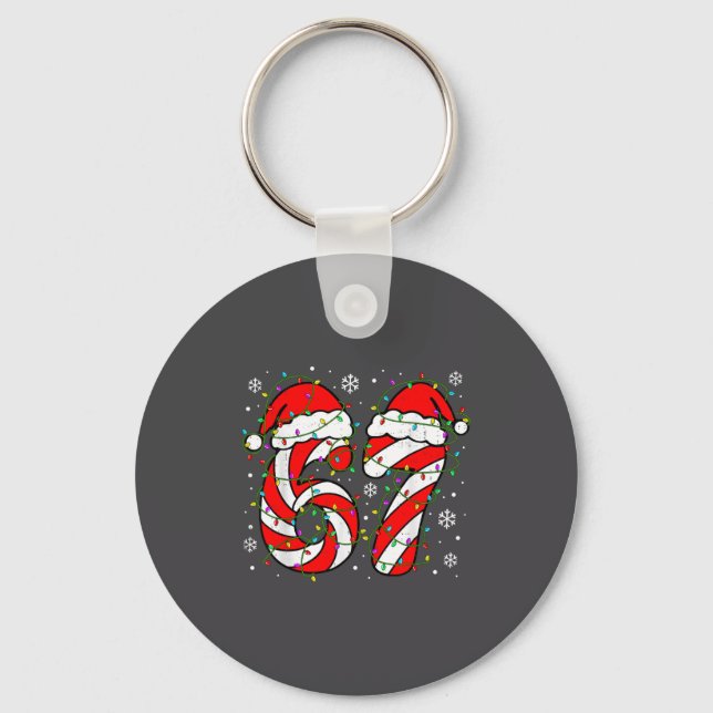 Christmas 67 Candy Cane Six Seven Meme Lights Sant Schlüsselanhänger (Vorderseite)