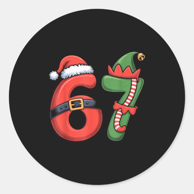 Christmas 67 Meme 67 Santa Elf - Six Seven  Runder Aufkleber (Vorderseite)