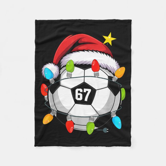 Christmas 67 Meme Soccer Ball Santa Hat Funny Xmas Fleecedecke (Vorderseite)
