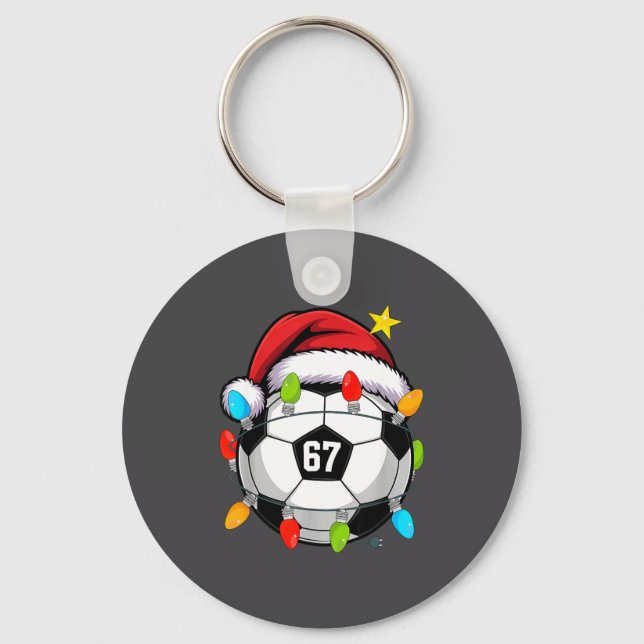 Christmas 67 Meme Soccer Ball Santa Hat Funny Xmas Schlüsselanhänger (Vorderseite)