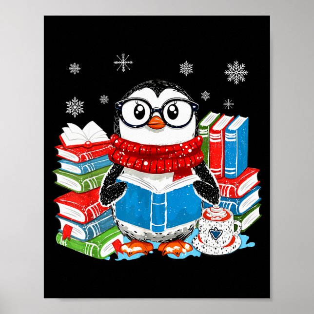 Christmas A Penguin Reading Book Snowflake Cocoa H Poster (Vorne)