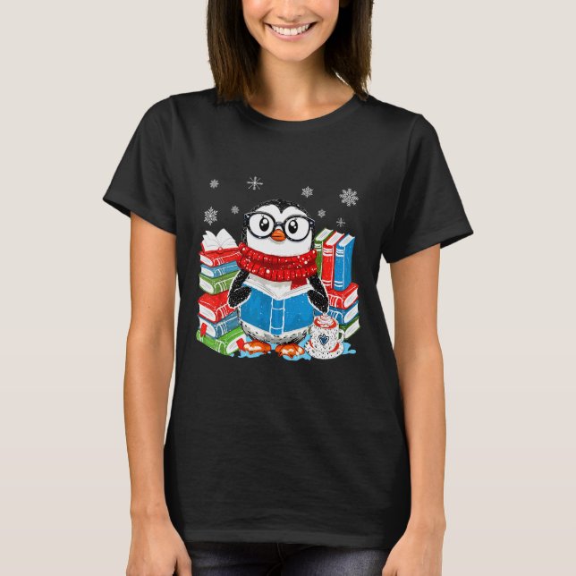 Christmas A Penguin Reading Book Snowflake Cocoa H T-Shirt (Vorderseite)