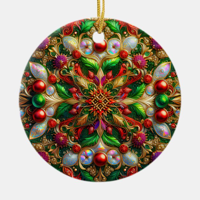 CHRISTMAS Abalone Yellow Red Green 3D Keramik Ornament (Vorne)