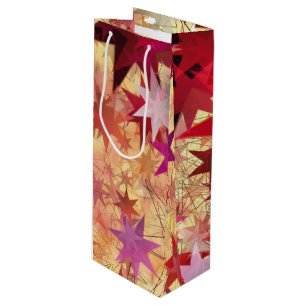 CHRISTMAS Abstrakt Red Pink Burgundy Stars Geschenktüte Für Weinflaschen