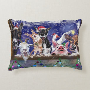 Christmas Accent Pillow Happy Farm Animal Party Dekokissen