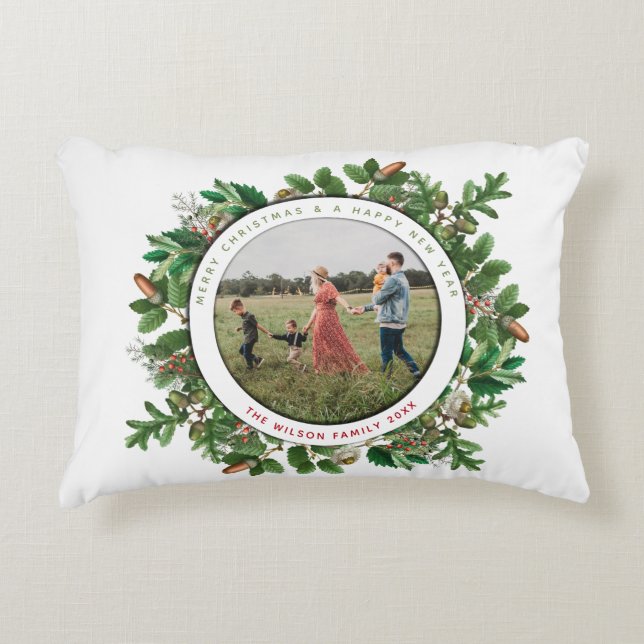 Christmas Acorn Wreath Family Foto Dekokissen (Vorderseite)