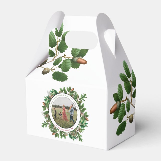 Christmas Acorn Wreath Family Foto Geschenkschachtel (Vorderseite)