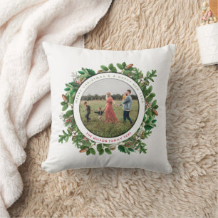 Christmas Acorn Wreath Family Foto Kissen