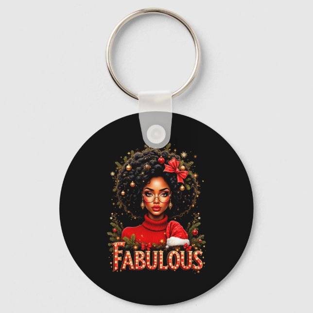 Christmas African American Melanin Afro Sleigh Que Schlüsselanhänger (Vorderseite)