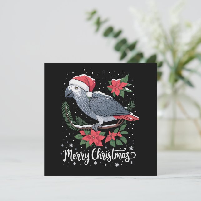 Christmas African Gray Parrot Feiertagskarte (Stehend Vorderseite)