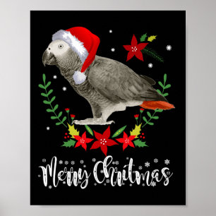 Christmas African Gray Parrot Poster