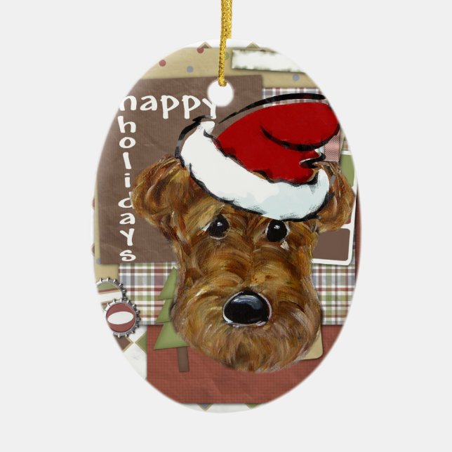 CHRISTMAS AIREDALE KERAMIK ORNAMENT (Vorne)