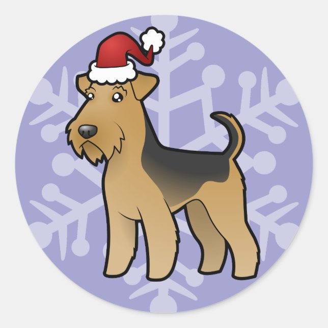 Christmas Airedale Terrier / Welsh Terrier Runder Aufkleber (Vorderseite)
