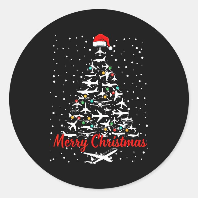 Christmas Airplanes Tree Lots Merry Christmas Men  Runder Aufkleber (Vorderseite)