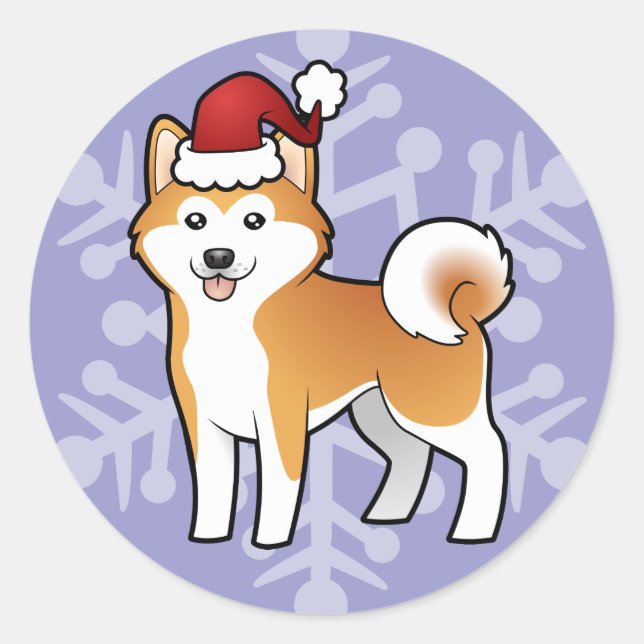 Christmas Akita Inu / Shiba Inu Runder Aufkleber (Vorderseite)