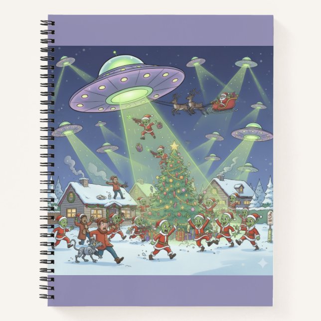 Christmas Alien Invasion, Spiral Notebook Notizbuch (Vorderseite)